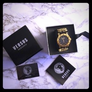 Versace versus gold black safety pin watch NEW